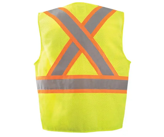 Occunomix Mesh Two-Tone Surveyor X-Back Vest W/Zipper Hi-Vis Safety Vests Orange S model ECO-ATRNSMX-OS