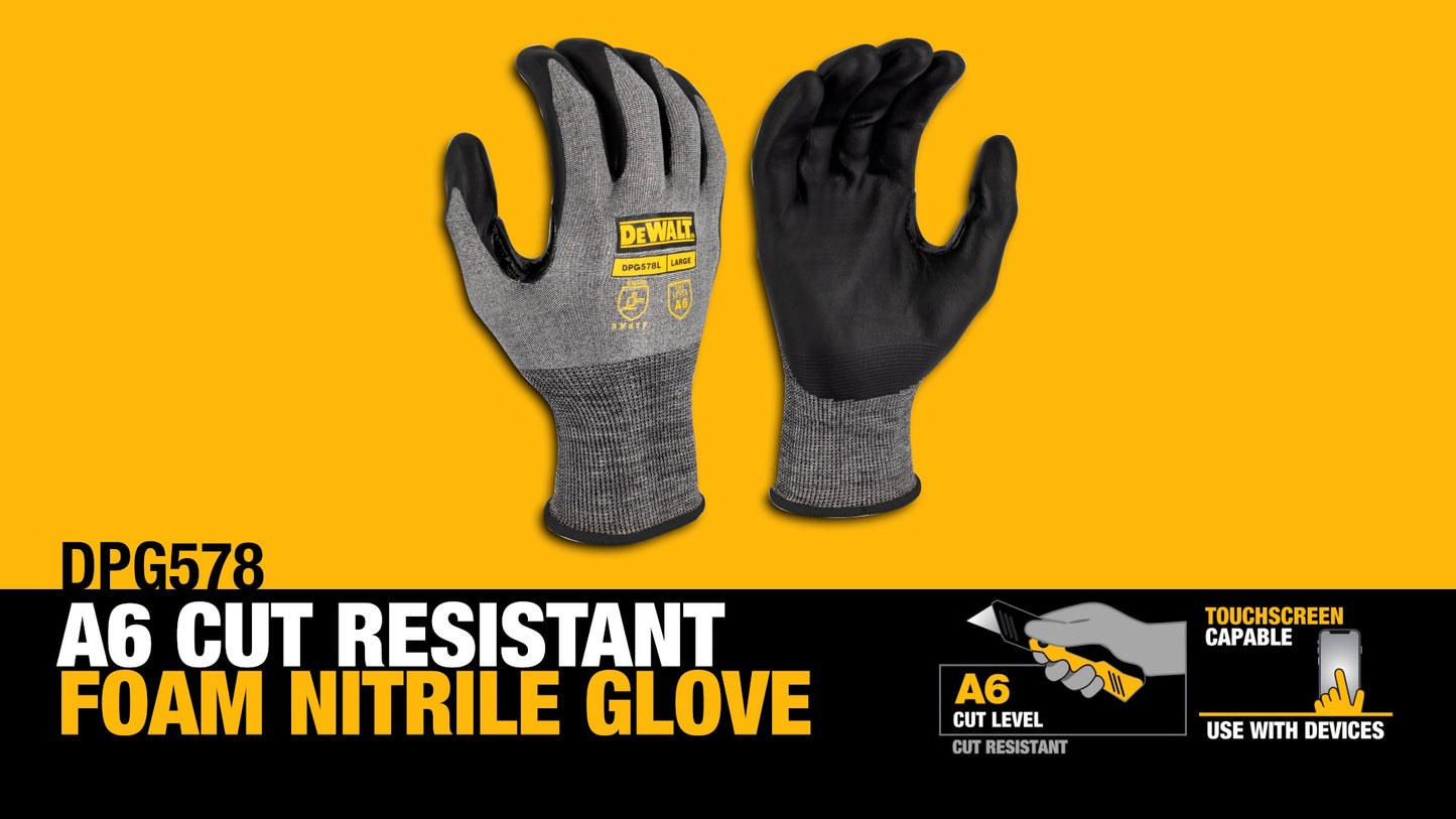 DEWALT DPG578 Touchscreen Foam Nitrile A6 Cut Glove