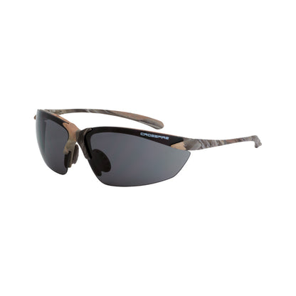 Crossfire SNIPER - Premium Safety Eyewear - Crystal Brown Frame - HD Brown Mirror Lens - Woodland Brown Camo / Smoke