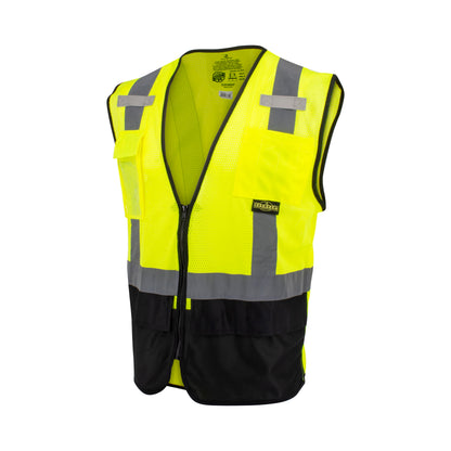 Radians SV75B-2 - Black Bottom Self-Extinguishing Surveyor Vest - Hi-Vis Green / Black
