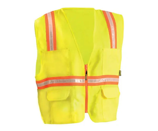 Occunomix Solid Two-Tone Surveyor Vest W/Zipper Hi-Vis Safety Vests Orange S model LUX-XTRANS-OS