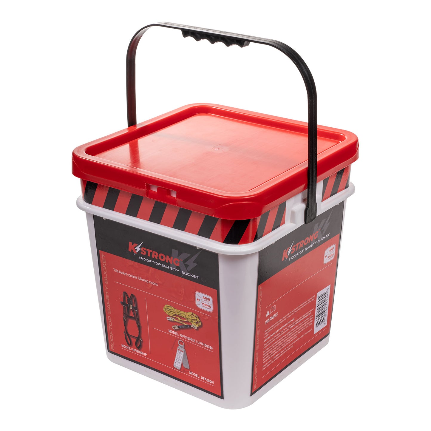 KStrong® 25 ft. Roofers Kit with harness, rope, rope grab assembly, reusable roof anchor bucket and lid