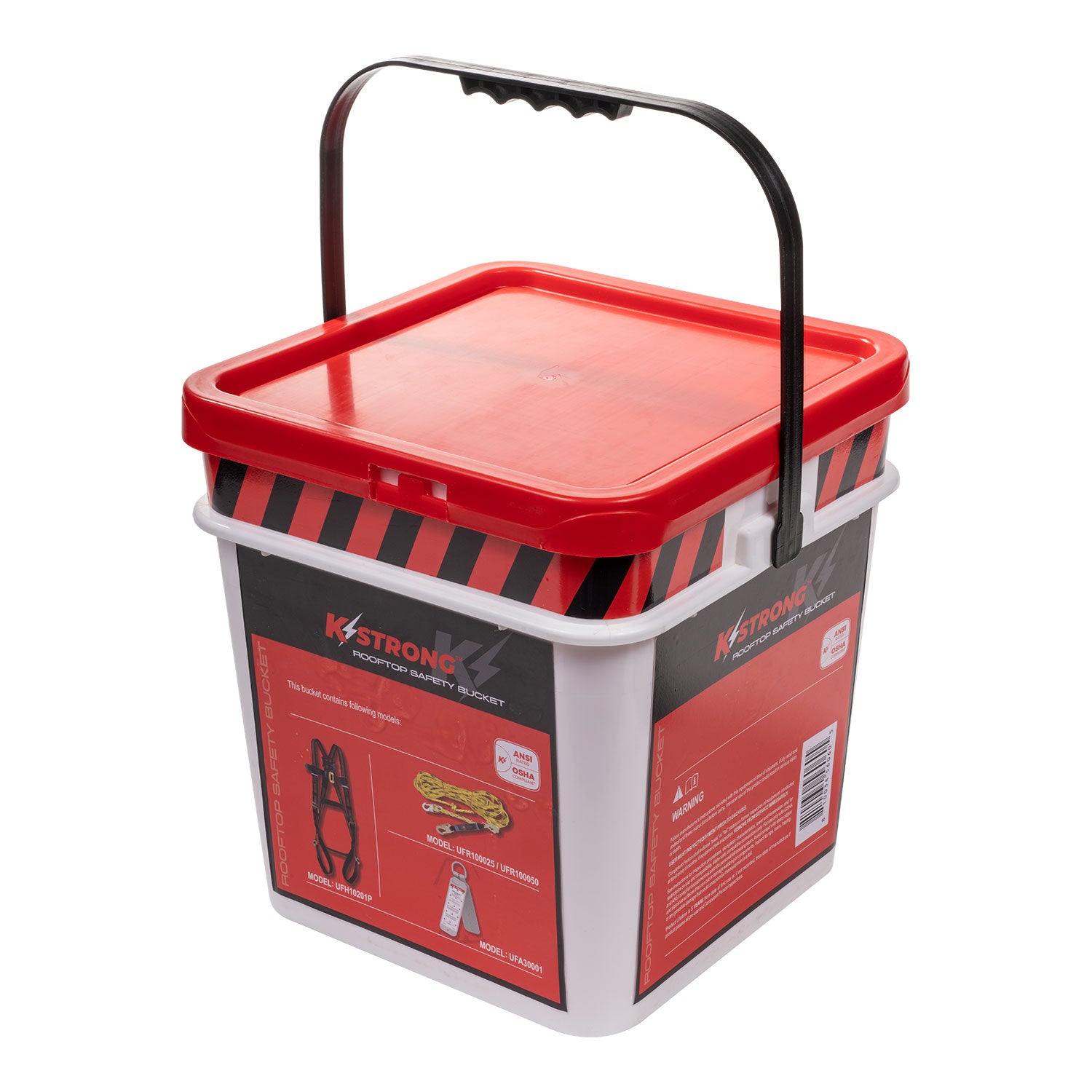 KStrong® 25 ft. Roofers Kit with harness, rope, rope grab assembly, reusable roof anchor bucket and lid