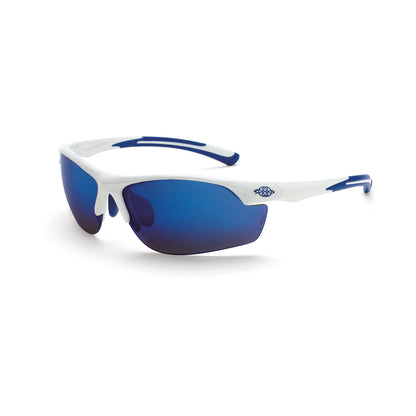 Crossfire AR3 - Premium Safety Eyewear - Crystal Black Frame - Super Dark Smoke Lens - White / Blue Mirror
