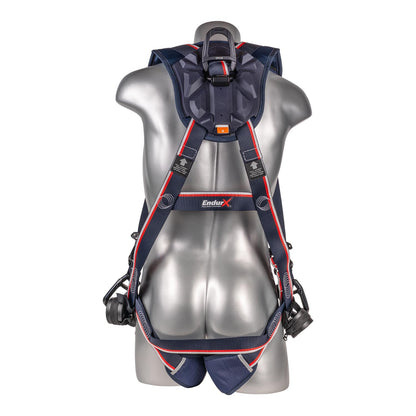 KStrong® EndurX™ 5-Point Full Body Harness, Abrasion Resistant Shoulder Pad, Deluxe Leg Pads, Enhanced Dorsal D-ring Plus™, Side D-rings, Quick Slide Adjusters, Trauma Relief Straps, QC Chest/Legs, All Aluminum Hardware (ANSI)
