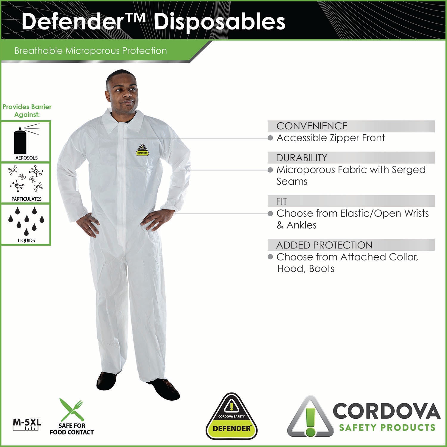 Cordova Defender™ White Microporous Coverall #CPHB - CPHBM image 3