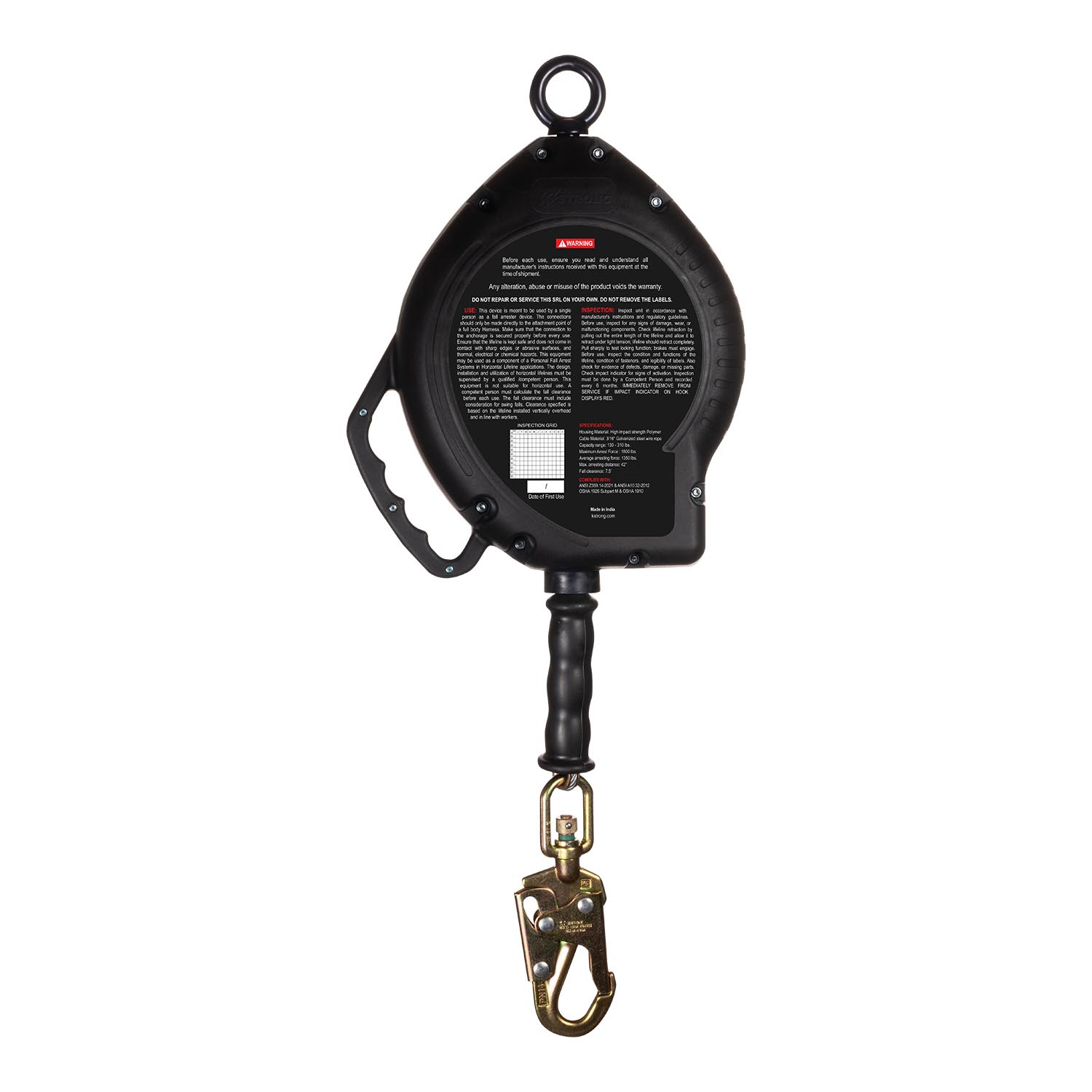 KStrong® BRUTE™ 50 ft. Stainless Steel Cable SRL with Swivel Snap Hook. Includes Installation Carabiner and Tagline (ANSI)