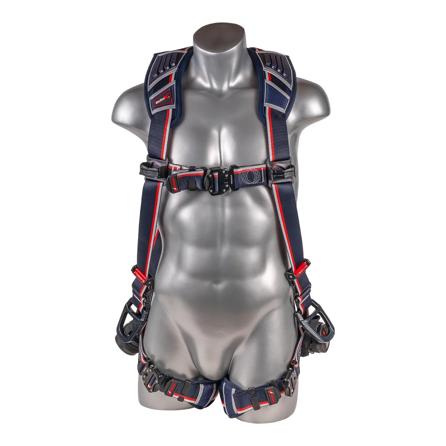 KStrong® EndurX™ 5-Point Full Body Harness, Abrasion Resistant Shoulder Pad, Deluxe Leg Pads, Enhanced Dorsal D-ring Plus™, Side D-rings, Quick Slide Adjusters, Trauma Relief Straps, QC Chest/Legs, All Aluminum Hardware (ANSI)