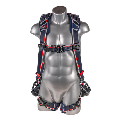 KStrong® EndurX™ 5-Point Full Body Harness, Abrasion Resistant Shoulder Pad, Deluxe Leg Pads, Enhanced Dorsal D-ring Plus™, Side D-rings, Quick Slide Adjusters, Trauma Relief Straps, QC Chest/Legs, All Aluminum Hardware (ANSI)