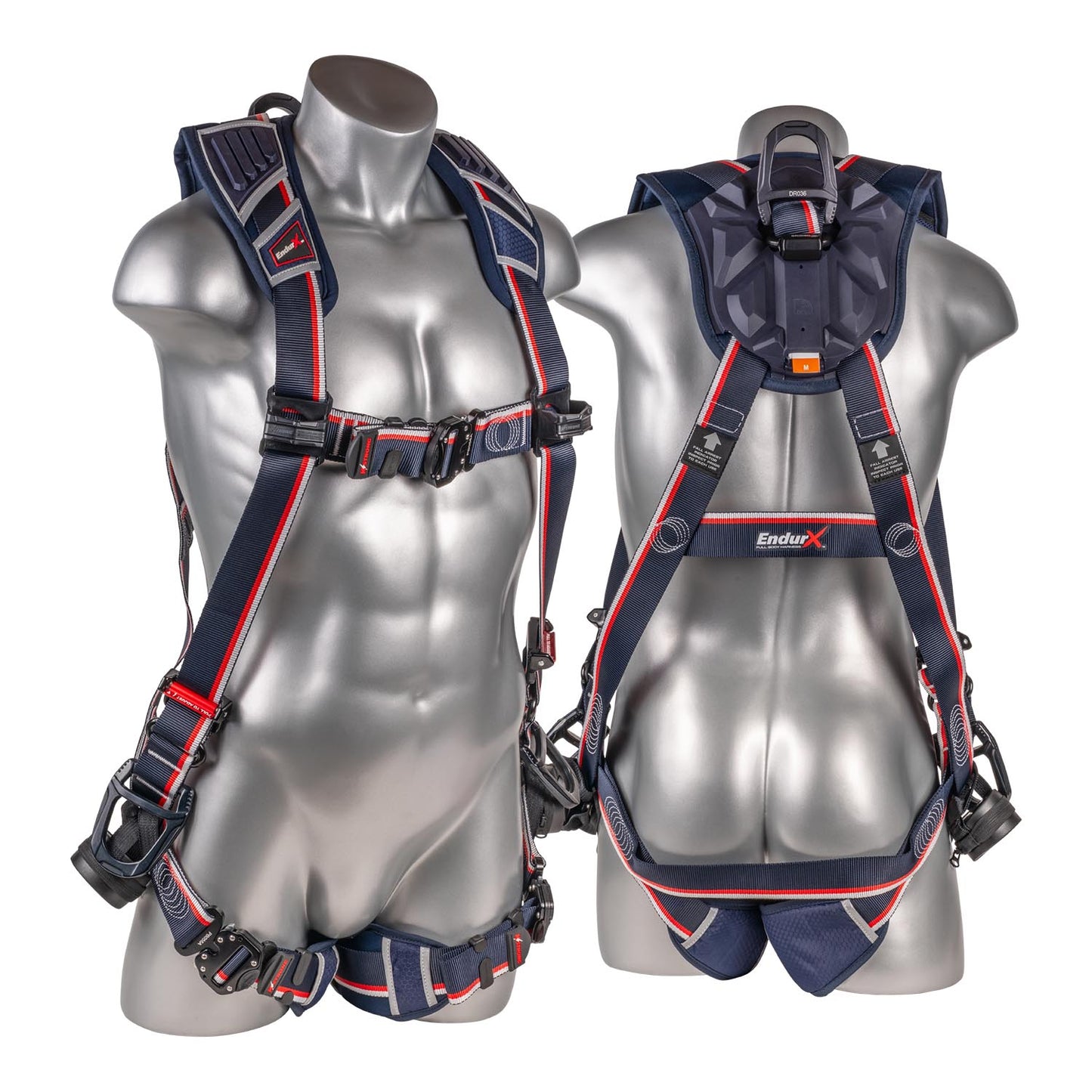 KStrong® EndurX™ 5-Point Full Body Harness, Abrasion Resistant Shoulder Pad, Deluxe Leg Pads, Enhanced Dorsal D-ring Plus™, Side D-rings, Quick Slide Adjusters, Trauma Relief Straps, QC Chest/Legs, All Aluminum Hardware (ANSI)