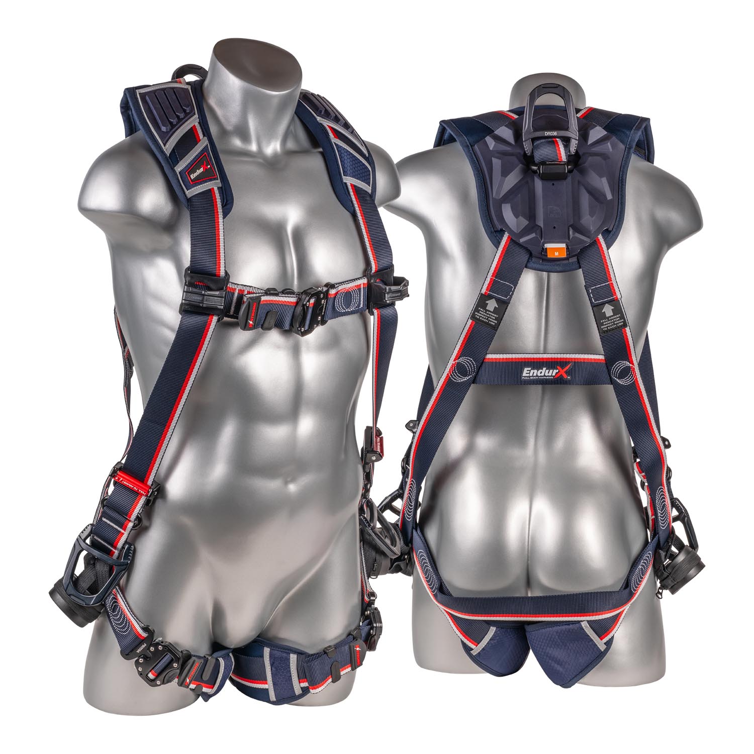KStrong® EndurX™ 5-Point Full Body Harness, Abrasion Resistant Shoulder Pad, Deluxe Leg Pads, Enhanced Dorsal D-ring Plus™, Side D-rings, Quick Slide Adjusters, Trauma Relief Straps, QC Chest/Legs, All Aluminum Hardware (ANSI)
