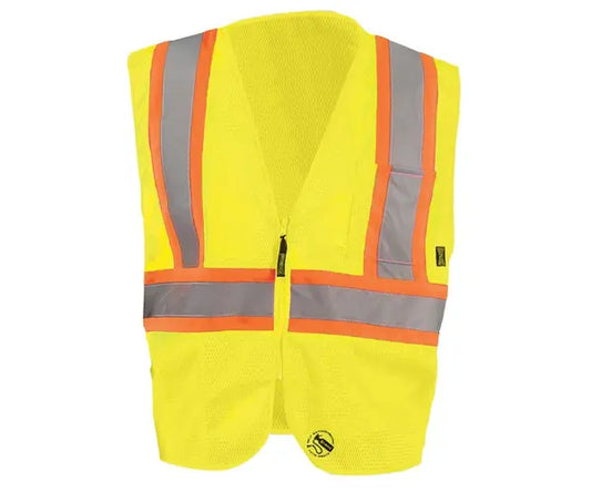 Occunomix Mesh Self-Extinguishing Two-Tone Vest W/Quick Release Zipper Flame Resistant Safety Apparel Orange S model