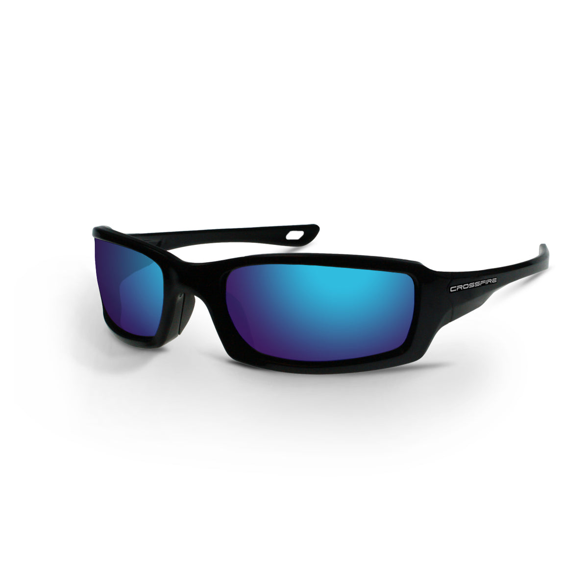 Crossfire M6A - Premium Safety Eyewear - Crystal Black Frame - Smoke Lens - Metallic Blue / Blue Mirror