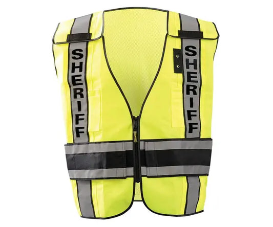 Occunomix Deluxe Solid/Mesh Breakaway Public Safety Vest W/Dor Sheriff Hi-Vis Safety Vests Yellow R model LUX-DPSS-DOR-R