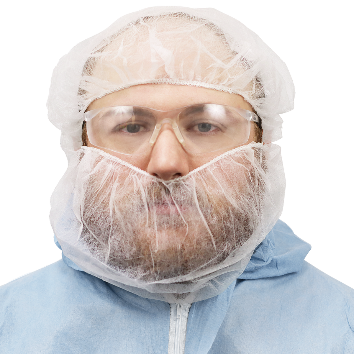 Global Glove NW-PPBR18-W - front worn view with separately sold cap - white