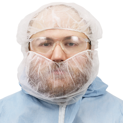 Global Glove NW-PPBR18-W - front worn view with separately sold cap - white