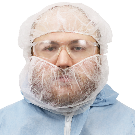 Global Glove NW-PPBR18-W - front worn view with separately sold cap - white