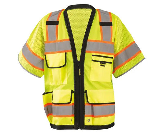 Occunomix Solid/Mesh Heavy Duty Two-Tone Surveyor Vest W/Zipper Hi-Vis Safety Vests Yellow S model LUX-HDS2T3-YS