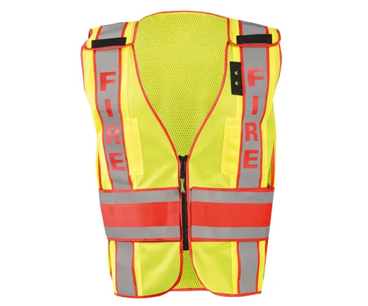 Occunomix Deluxe Solid/Mesh Breakaway Public Safety Vest W/Dor Fire Hi-Vis Safety Vests Yellow R model LUX-DPSF-DOR-R