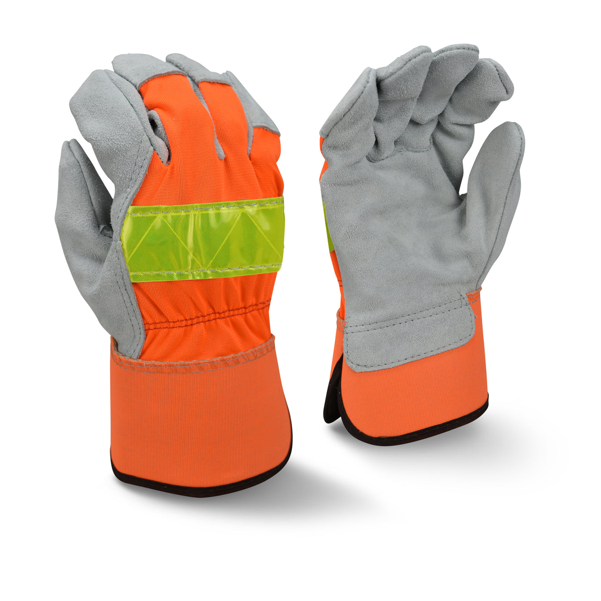 Radians RWG3200HV - High Visibility Regular Shoulder Gray Split Cowhide Leather Palm Glove - Gray / Hi-Vis Orange