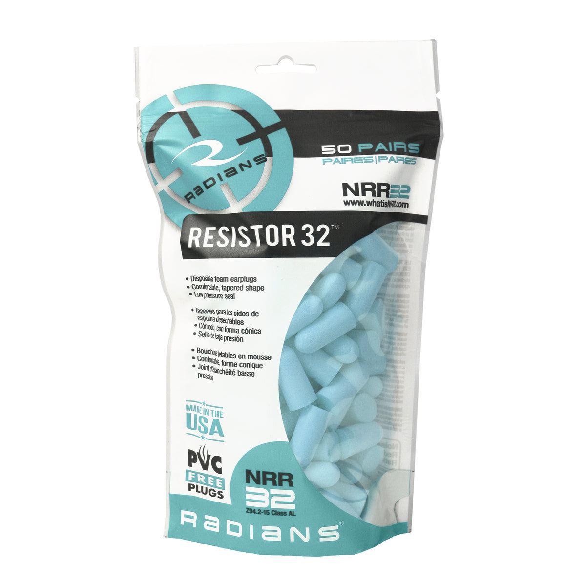 Radians FP70-BG50 - Resistor® 32 Foam Earplugs Bag - Uncorded - Aqua - 50 Pair Bag - Aqua