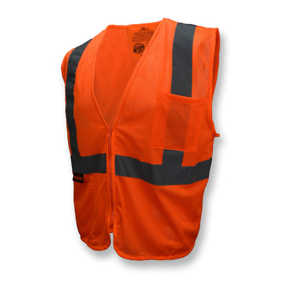 Radians SV25 - Economy Class 2 Self-Extinguishing Mesh Safety Vest with Zipper - Hi-Vis Orange