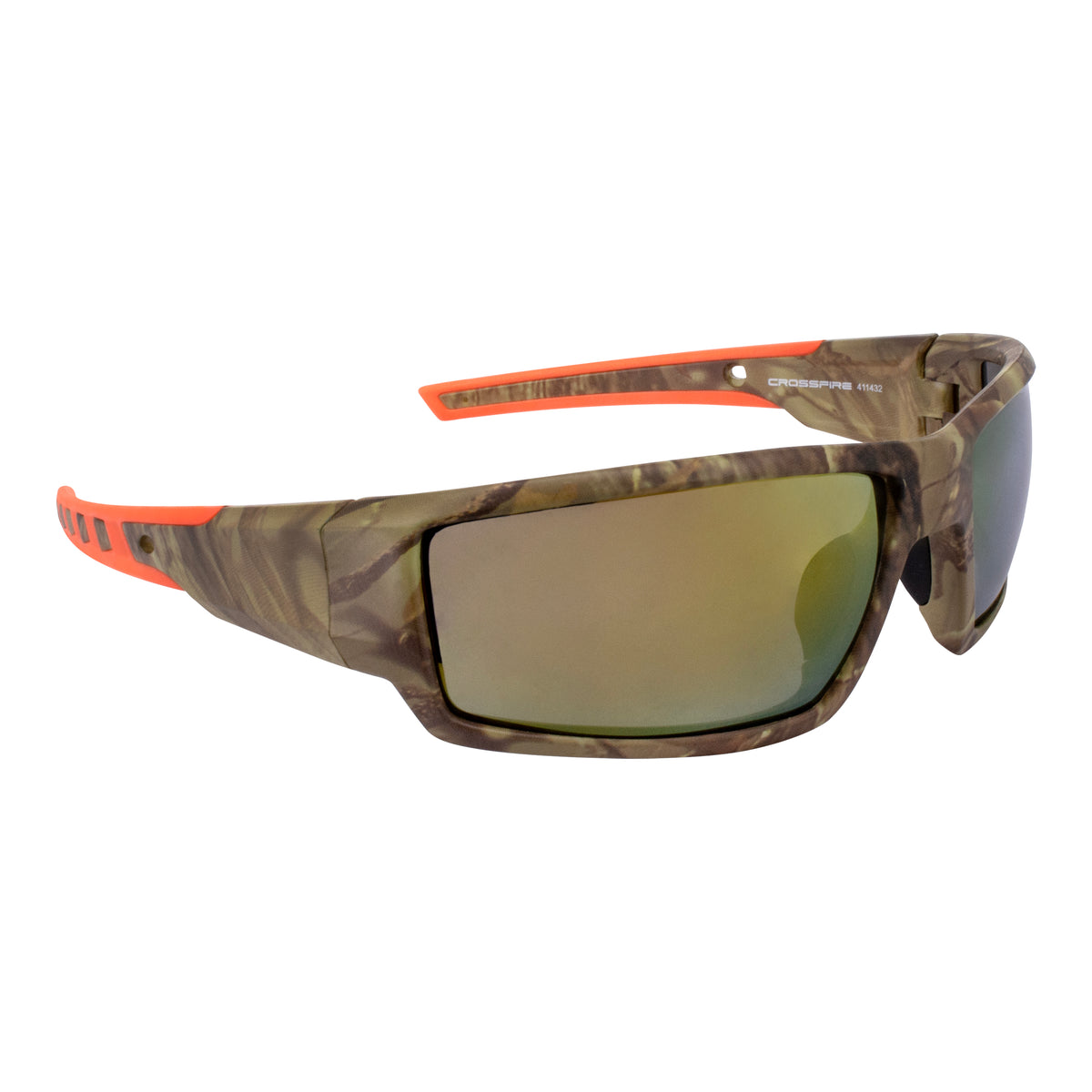 Crossfire CUMULUS - Premium Safety Eyewear - Aluminum Gray Frame - Amber Lens - Camo / Gold Mirror