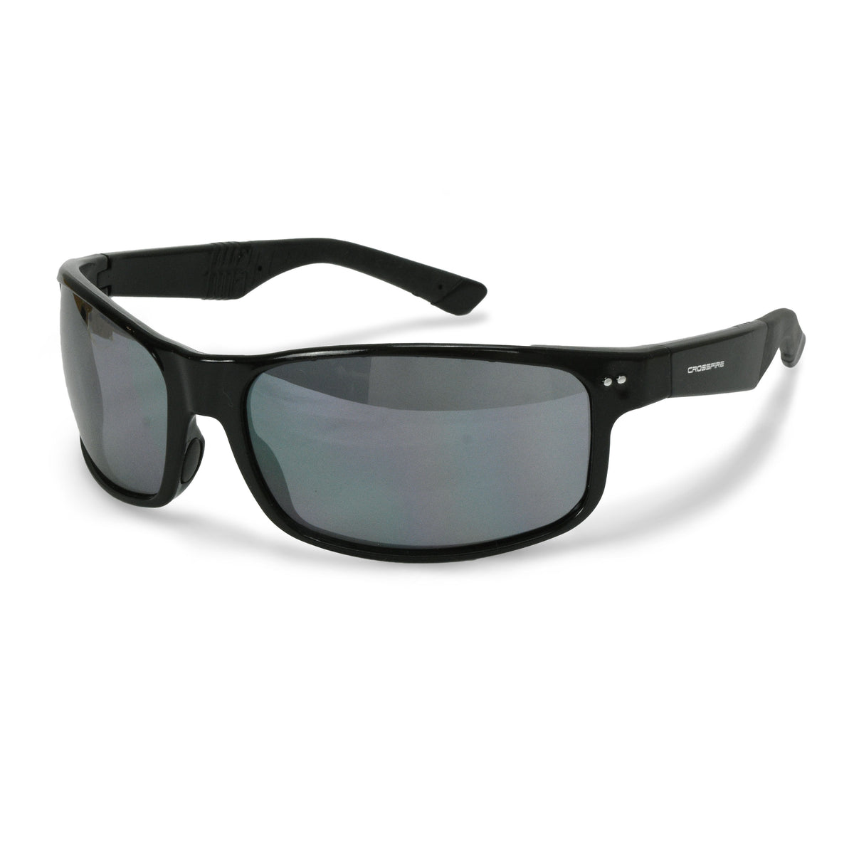 Crossfire CK7 - ™ Premium Safety Eyewear - Shiny Black Frame - Clear Lens - Shiny Black / Silver Mirror
