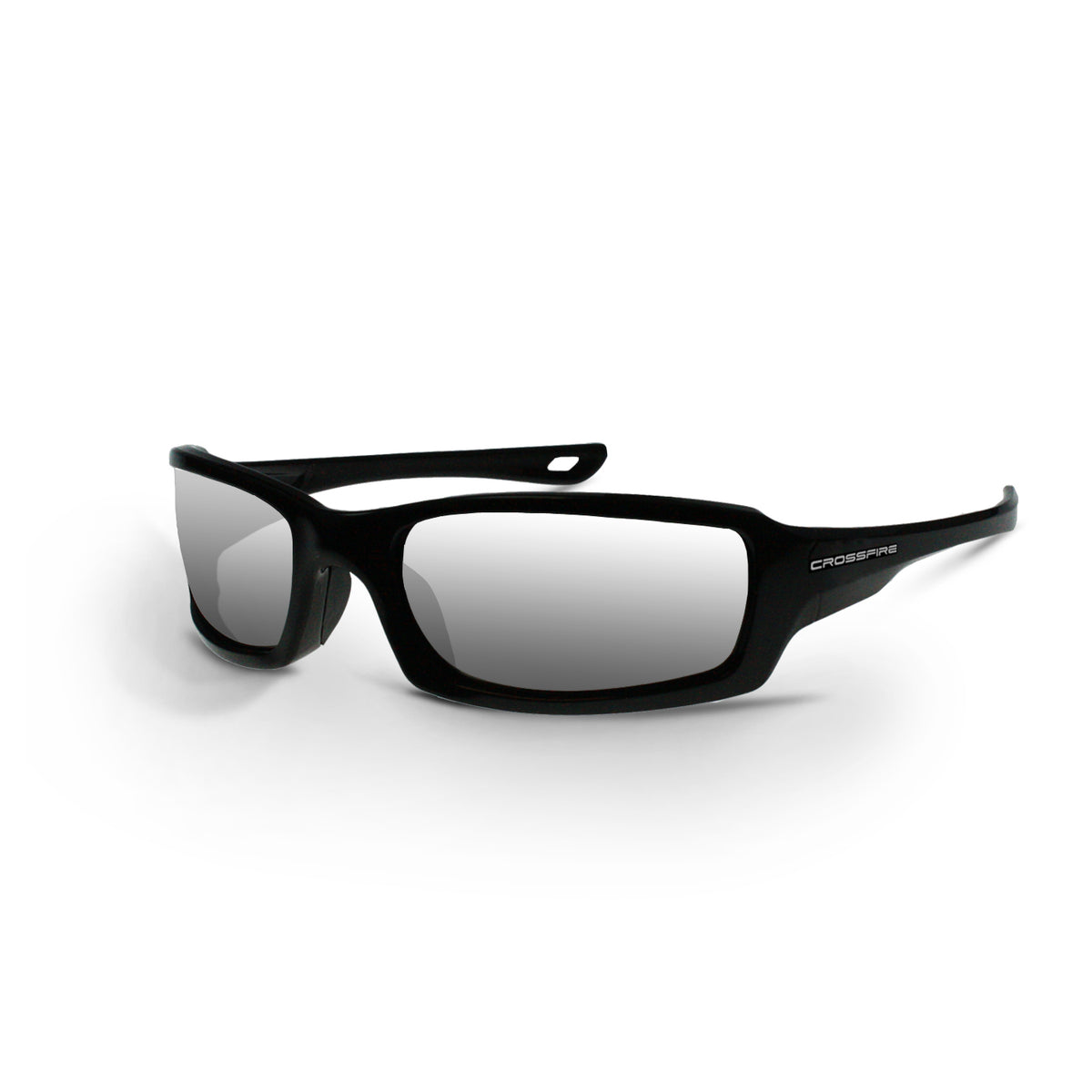Crossfire M6A - Premium Safety Eyewear - Crystal Black Frame - Smoke Lens - Pearl Black / Silver Mirror