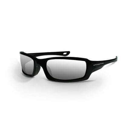 Crossfire M6A - Premium Safety Eyewear - Crystal Black Frame - Smoke Lens - Pearl Black / Silver Mirror