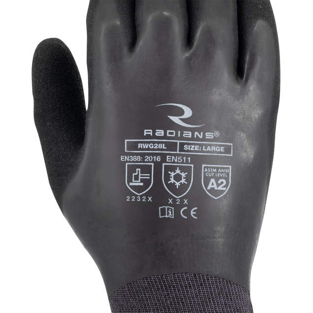 Radians RWG28 Cut Protection Level A2 Dipped Waterproof Winter Gripper Glove