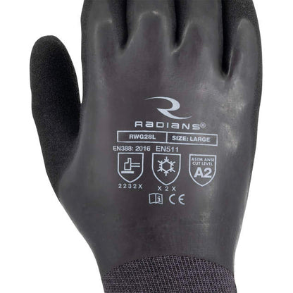 Radians RWG28 Cut Protection Level A2 Dipped Waterproof Winter Gripper Glove