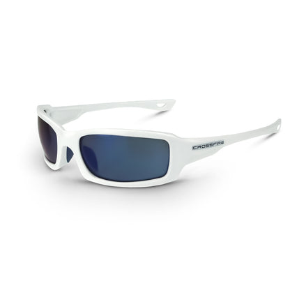 Crossfire M6A - Premium Safety Eyewear - Crystal Black Frame - Smoke Lens - White / Blue Mirror