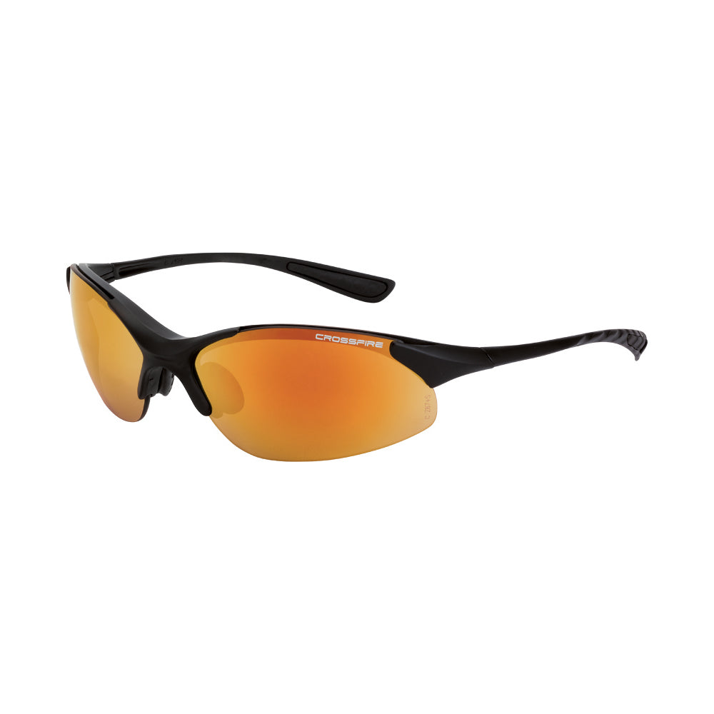 Crossfire XCBR - Premium Safety Eyewear - Crystal Black Frame - Indoor/Outdoor Lens - Matte Black / Red Mirror