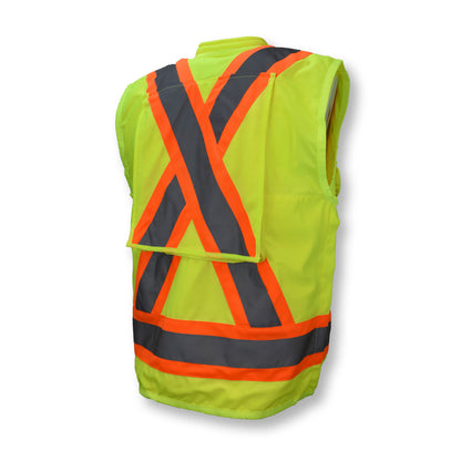 Radians SV030X-2 - Heavy Duty 10-Pocket Cruiser Vest with Back Pouch X-Back - Hi Vis Green - additional view