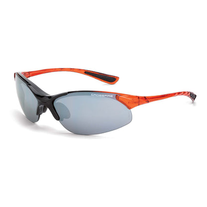 Crossfire XCBR - Premium Safety Eyewear - Crystal Black Frame - Indoor/Outdoor Lens - Shiny Black / Burnt Orange / Silver Mirror