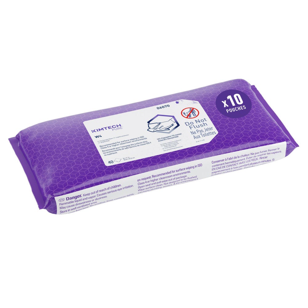 Kimtech W4 Pre-Saturated Wipes 06070, 40 sheets per pouch, 10 pouches per case