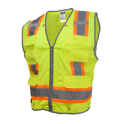 Radians SV6H - Type R Class 2 Heavy Duty Two Tone Mesh Surveyor Vest with Solid Pockets - Hi-Vis Green