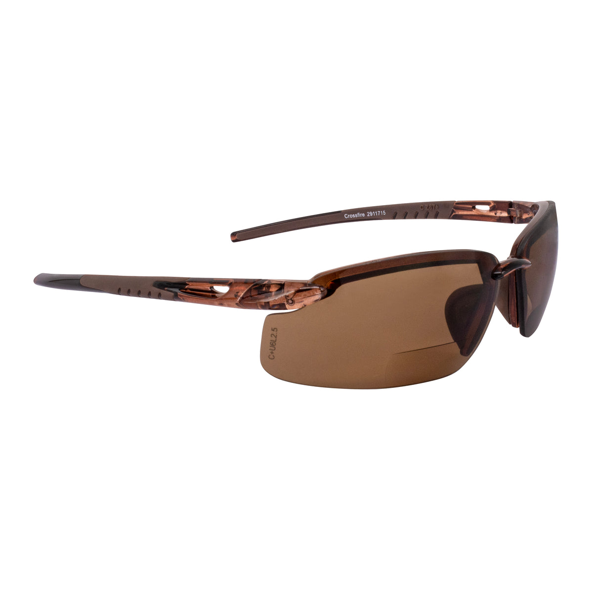 Crossfire ES5-MAG - ES5 Magnifier Safety Eyewear - Crystal Black Frame - Polarized Smoke Lens - 1.5 Diopter - Crystal Brown / HD Brown