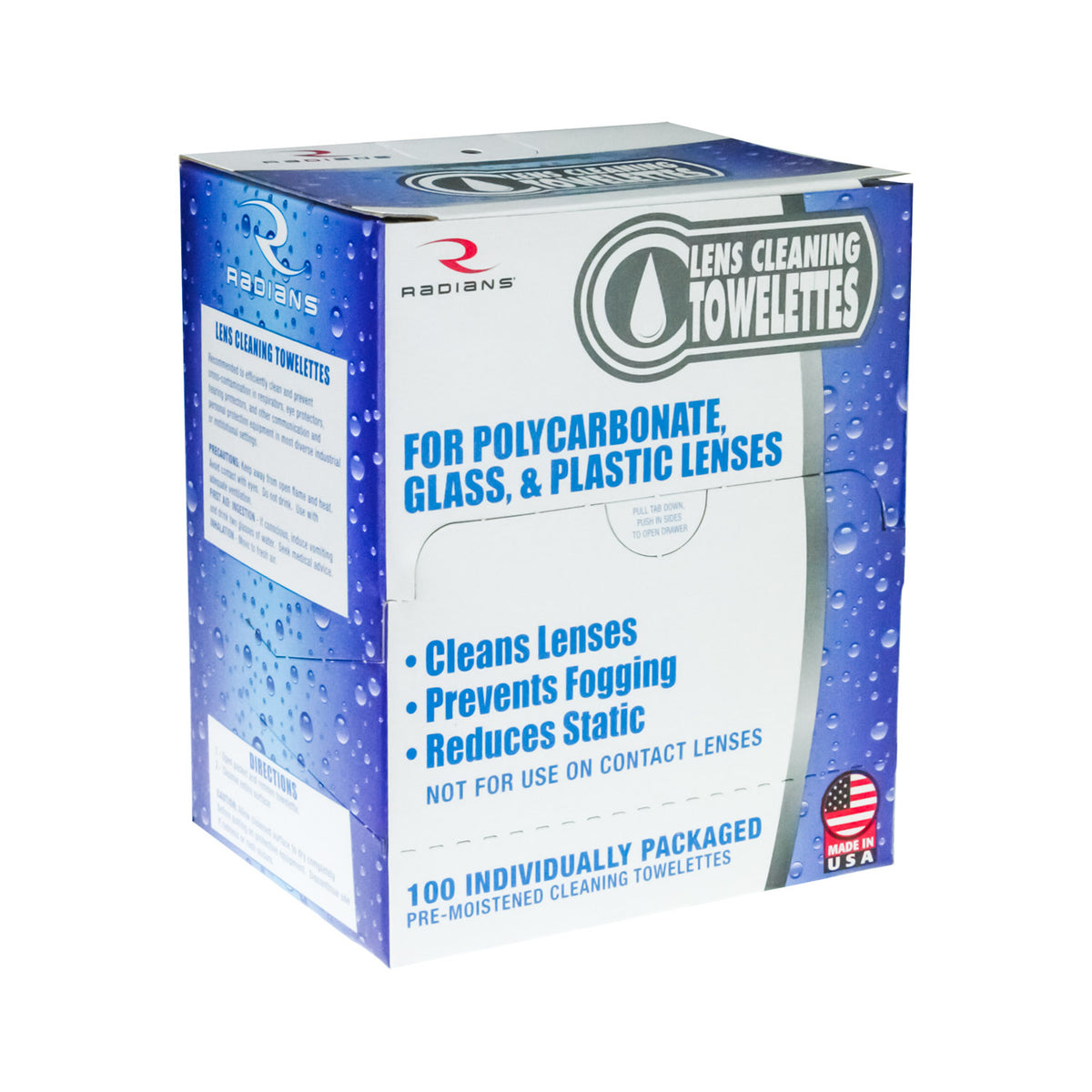 Radians LCD100 - Lens Cleaning Towelettes - 100 Count - in Box -
