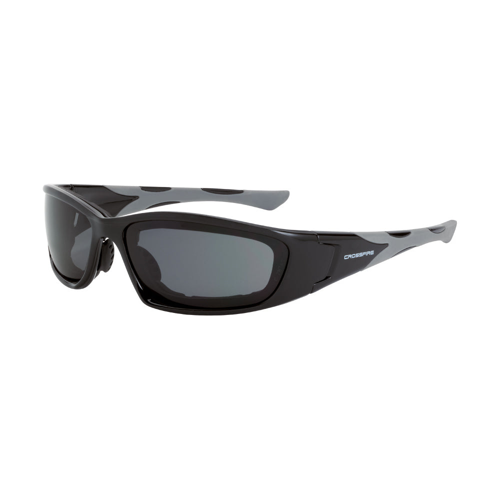 Crossfire MP7-FOAM - MP7 Foam Lined Safety Eyewear - Crystal Black Frame - Clear Anti-Fog Lens - Shiny Black / Dark Smoke AF