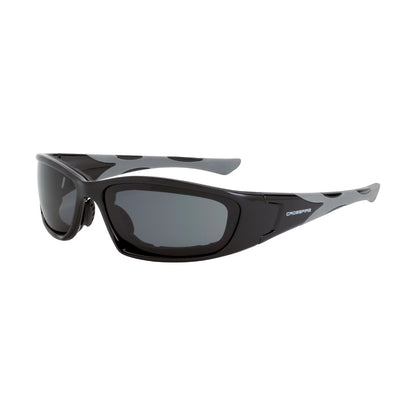 Crossfire MP7-FOAM - MP7 Foam Lined Safety Eyewear - Crystal Black Frame - Clear Anti-Fog Lens - Shiny Black / Dark Smoke AF