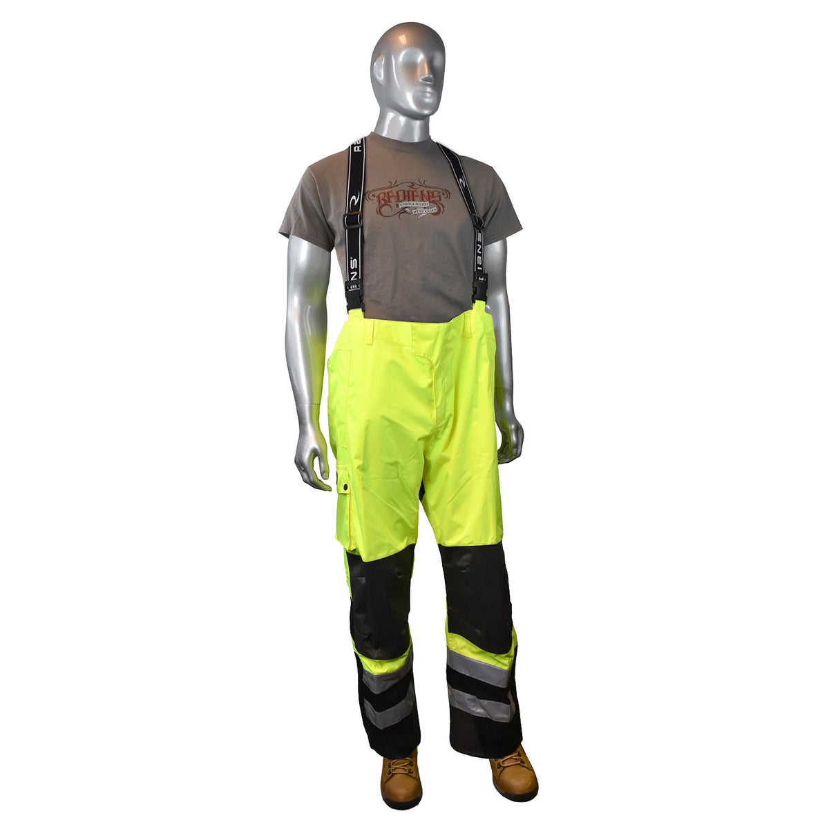 Radians RW32-EZ1Y - Heavy Duty Rip Stop Waterproof & Breathable Pants w/Bib - Hi-Vis Green