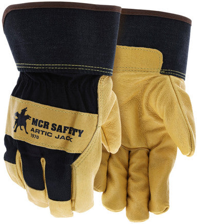 MCR Safety 1970 - Leather Palm Work Gloves - Premium A Grade Grain Pigskin - 2.5 Inch Rubberized Safety Cuff - Insulated Gloves with Full Sock Thermal Lining