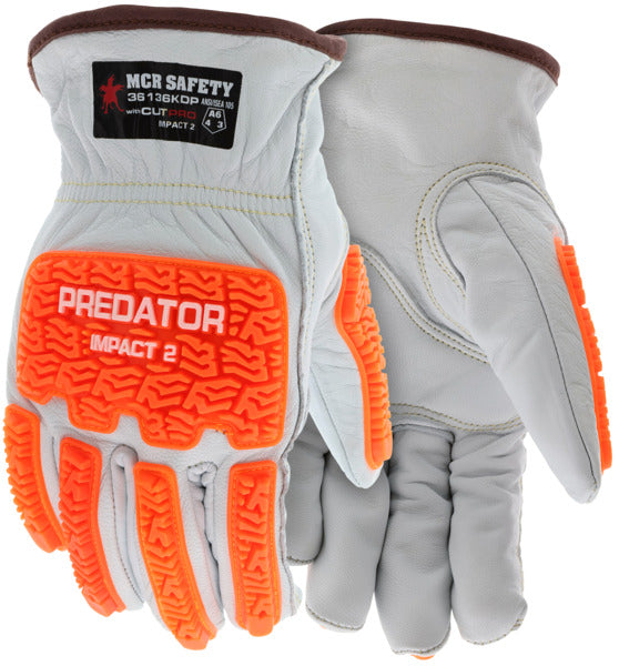 36136KDP - MCR Safety CutPro® Leather Drivers Cut Resistant Gloves - Padded Double Palm Lined with DuPont™ Kevlar® Aramid - Grain Goatskin