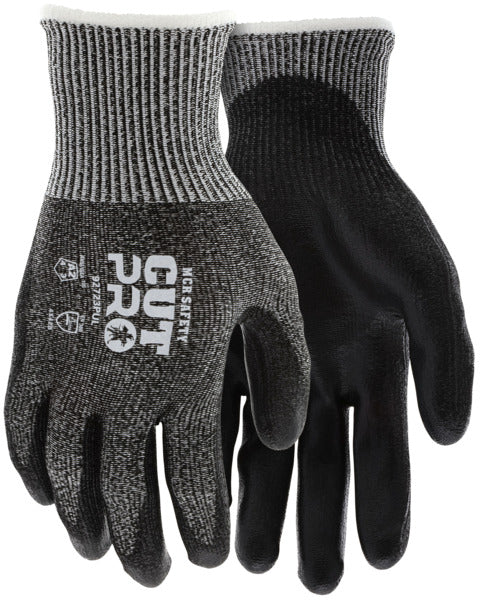 92723PU - MCR Safety CutPro® - 13 Gauge HyperMax® HPPE Shell - Cut, Abrasion and Puncture Resistant - PU Coated Palm and Fingertips - Black Polyurethane Coating adds Abrasion Resistance