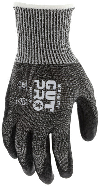92723PU - MCR Safety CutPro® - 13 Gauge HyperMax® HPPE Shell - Cut, Abrasion and Puncture Resistant - PU Coated Palm and Fingertips - Black Polyurethane Coating adds Abrasion Resistance