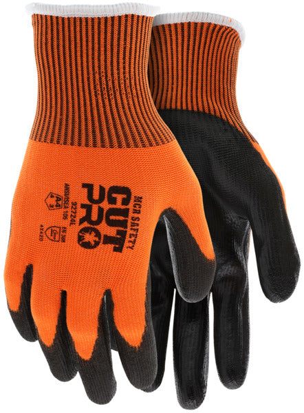 92724 - MCR Safety CutPro® - 13-Gauge Orange HyperMax® HPPE Shell - Cut Resistant Work Gloves - Polyurethane (PU) Coated Palm and Fingertips - Touchscreen Friendly Gloves
