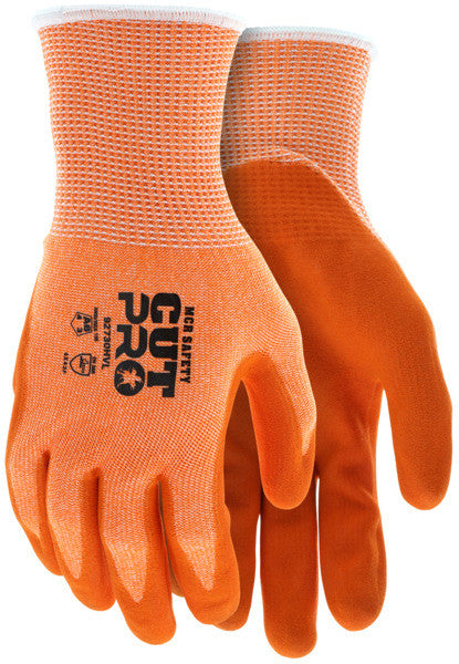 92730HV - MCR Safety CutPro® - 13 Gauge HyperMax® HPPE Shell - Cut, Abrasion and Puncture Resistant Work Gloves - Hi-Visibility Gloves with Sandy Nitrile Coated Palm