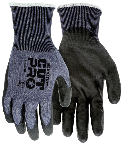92738PU - MCR Safety CutPro® - 18 Gauge HyperMax® HPPE Shell - Cut, Abrasion, and Puncture Resistant - Polyurethane (PU) Coated Palm and Fingertips - Provides Superior Dexterity and Sense of Touch
